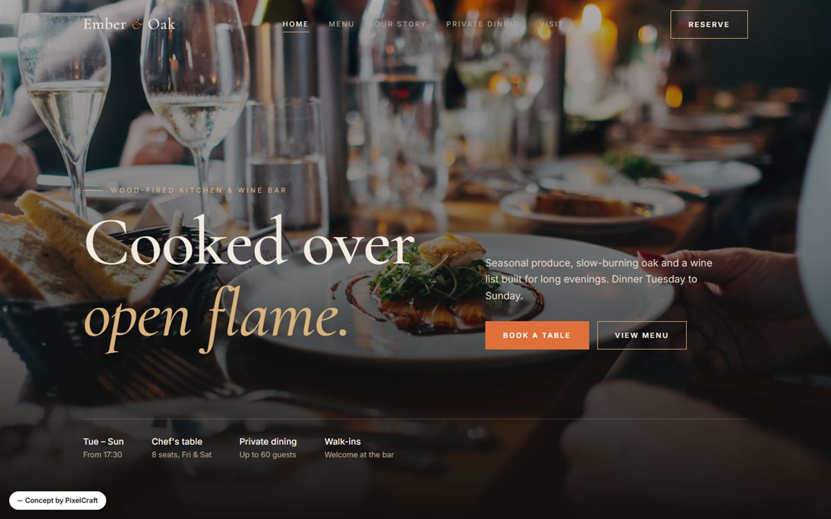 Ember & Oak restaurant website